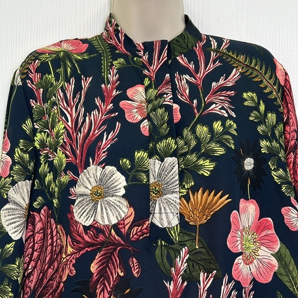 H&M - Bright Floral Colorful Patterned Half Button Long Sleeve Blouse Size 2 - Picture 6 of 11